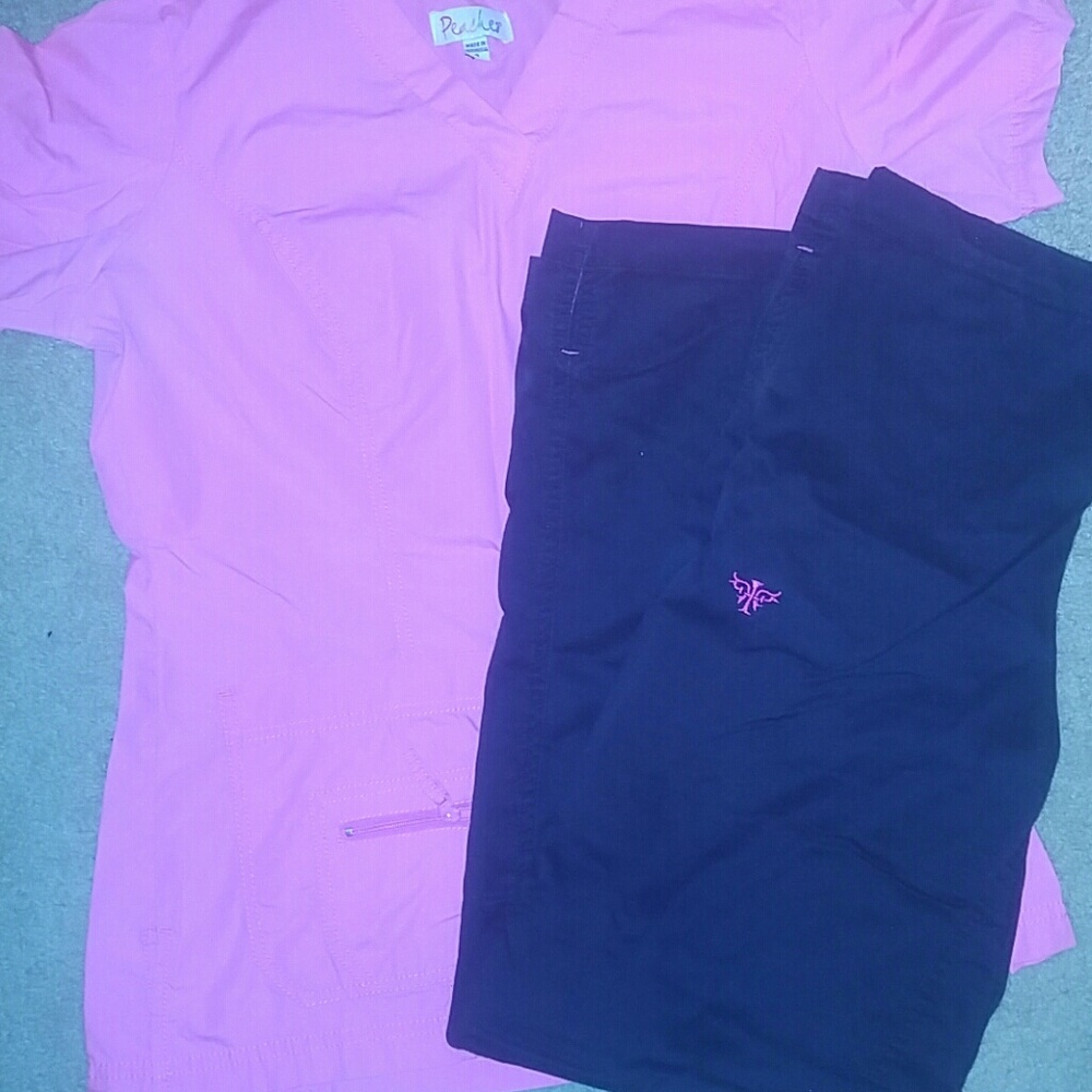 Med couture Scrub bottoms and Peaches top